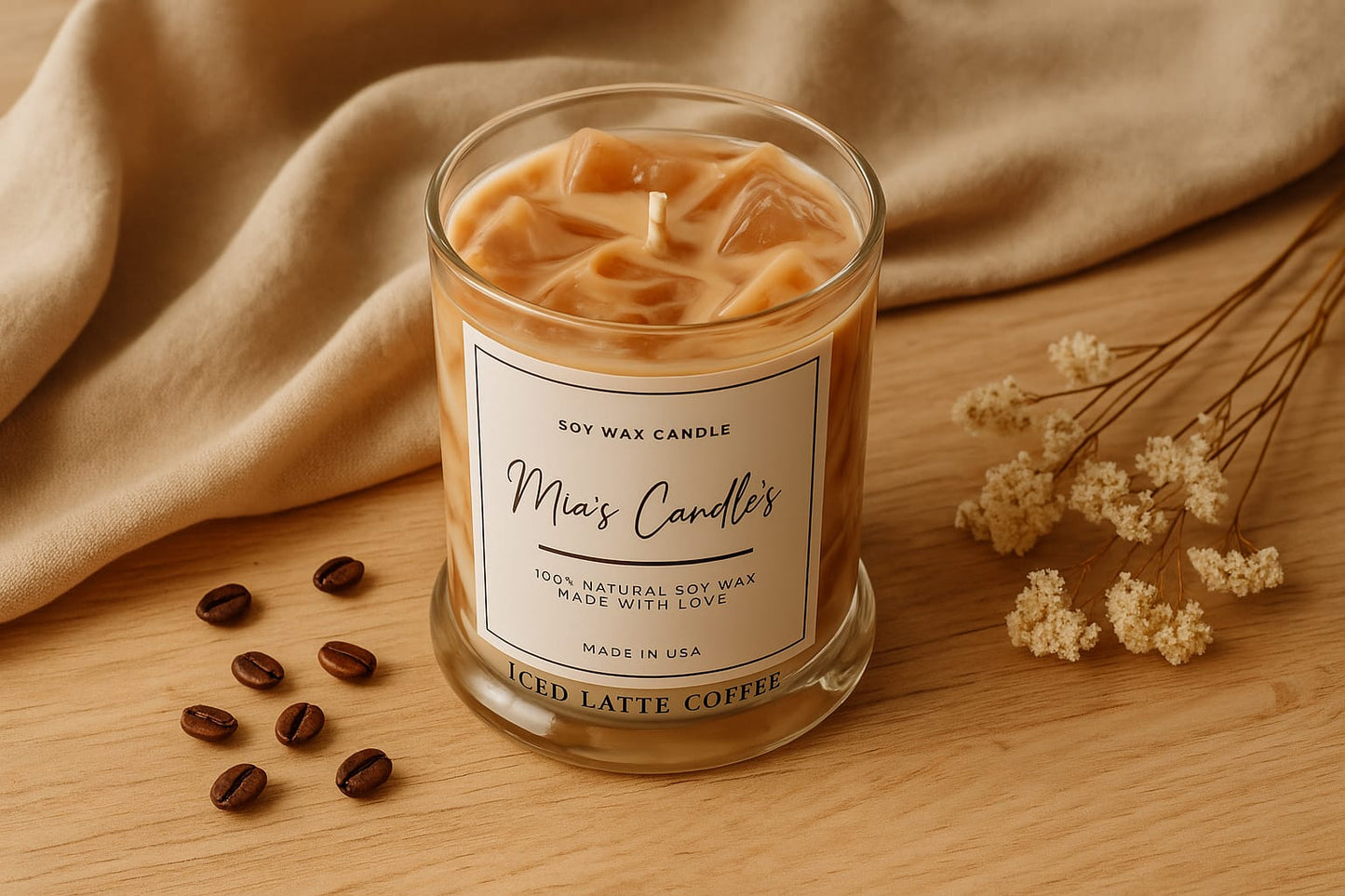 Vela Aromatica De Cafe | Cera de Soya y Gel | Vela Decorativa Hecha a Mano